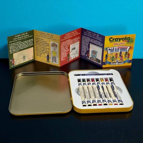 Crayola Crayons Vintage Tin Honors True Blue Heroes Limited Ed 9 Special Crayons - Picture 6 of 11
